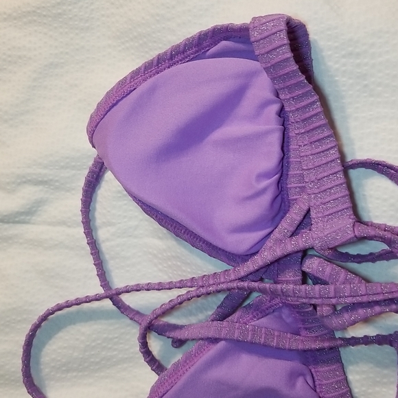 NWOT  PURPLE GLITTER DETAIL CROSS BACK TIE SWIMSUIT SWIM BRA TOP - Picture 4 of 4